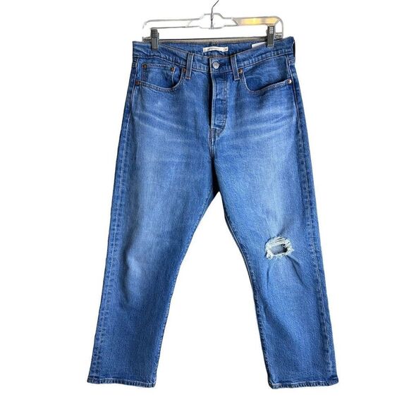 Levi's Wedgie Jeans Womens 30 Straight Leg High Rise Distressed Button Fly - Picture 1 of 5